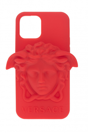 VERSACE ゴールド iPhoneケース 12/12Pro用 ストラップ付き Authentic Versace Logo Metallic Gold Leather iPhone 12 Phone